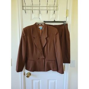 Tablots Skirt Suit Size 12 Brown Wool Double Breasted Pockets Lined Vintage